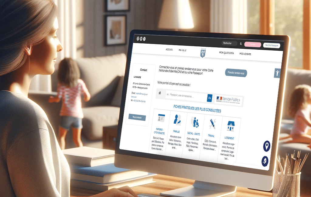 Femme faisant une démarche son site mairie auprès du Service Public